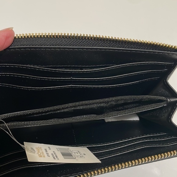 Michael Kors Large Zip Around Black & Gray Leather Logo Wallet—BEAUTIFUL! NWT - Picture 6 of 9